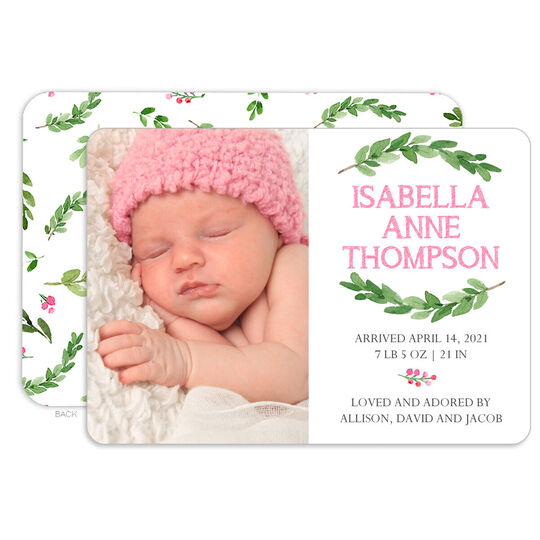 Pink Bud Photo Birth Announcements
